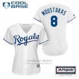 Camiseta Beisbol Mujer Kansas City Royals Mike Moustakas 8 Blanco Primera Cool Base