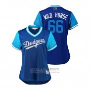 Camiseta Beisbol Mujer Los Angeles Dodgers Yasiel Puig 2018 LLWS Players Weekend Wild Horse Azul