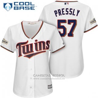 Camiseta Beisbol Mujer Minnesota Twins 2017 Postemporada Ryan Pressly Blanco Cool Base