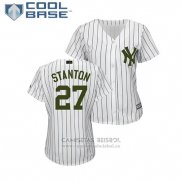 Camiseta Beisbol Mujer New York Yankees Giancarlo Stanton 2018 Dia de los Caidos Cool Base Blanco