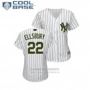 Camiseta Beisbol Mujer New York Yankees Jacoby Ellsbury 2018 Dia de los Caidos Cool Base Blanco