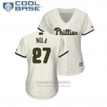Camiseta Beisbol Mujer Philadelphia Phillies Aaron Nola 2018 Dia de los Caidos Cool Base Crema