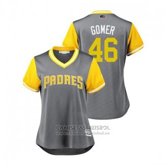 Camiseta Beisbol Mujer San Diego Padres Eric Lauer 2018 LLWS Players Weekend Gomer Gris