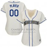 Camiseta Beisbol Mujer Seattle Mariners Personalizada Blanco2