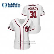 Camiseta Beisbol Mujer Washington Nationals Max Scherzer 2019 Postemporada Cool Base Blanco