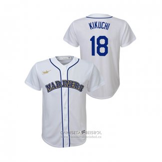 Camiseta Beisbol Nino Seattle Mariners Yusei Kikuchi Cooperstown Collection Primera Blanco