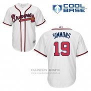 Camiseta Beisbol Hombre Atlanta Braves 19 Andrelton Simmons Blanco Primera Cool Base