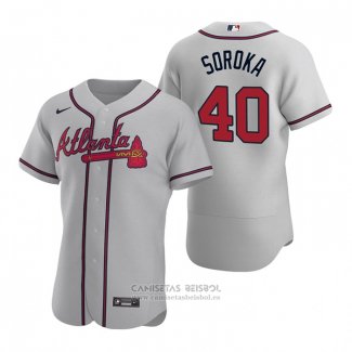 Camiseta Beisbol Hombre Atlanta Braves Mike Soroka Autentico 2020 Road Gris