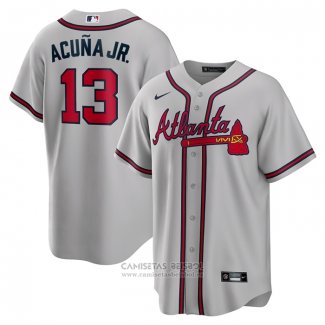 Camiseta Beisbol Hombre Atlanta Braves Ronald Acuna Jr. Road Replica Gris