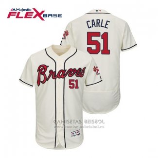 Camiseta Beisbol Hombre Atlanta Braves Shane Carle Flex Base Autentico Collezione Alterno 2019 Crema