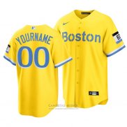 Camiseta Beisbol Hombre Boston Red Sox Personalizada 2021 City Connect Replica Oro