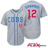 Camiseta Beisbol Hombre Chicago Cubs 12 Kyle Schwarber Autentico Collection Flex Base Gris