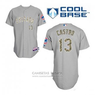 Camiseta Beisbol Hombre Chicago Cubs 13 Starlin Castro Gris Usmc Cool Base