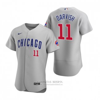 Camiseta Beisbol Hombre Chicago Cubs Yu Darvish Autentico 2020 Road Gris