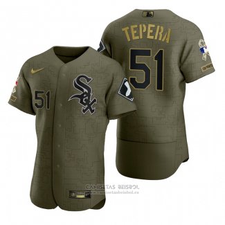 Camiseta Beisbol Hombre Chicago White Sox Ryan Tepera Camuflaje Digital Verde 2021 Salute To Service