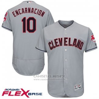 Camiseta Beisbol Hombre Cleveland Indians 10 Edwin Encarnacion Gris 2017 Flex Base