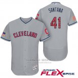Camiseta Beisbol Hombre Cleveland Indians 2017 Estrellas y Rayas Carlos Santana Gris Flex Base