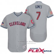 Camiseta Beisbol Hombre Cleveland Indians 2017 Estrellas y Rayas Yan Gomes Gris Flex Base