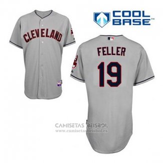 Camiseta Beisbol Hombre Cleveland Indians Bob Feller 19 Gris Cool Base