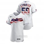 Camiseta Beisbol Hombre Cleveland Indians Carlos Carrasco 2020 Stars & Stripes 4th of July Blanco