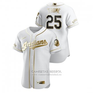 Camiseta Beisbol Hombre Cleveland Indians Jim Thome Golden Edition Autentico Blanco