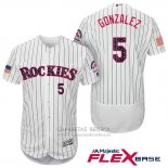 Camiseta Beisbol Hombre Colorado Rockies 2017 Estrellas y Rayas Carlos Gonzalez 5 Blanco Flex Base