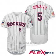 Camiseta Beisbol Hombre Colorado Rockies 2017 Estrellas y Rayas Carlos Gonzalez 5 Blanco Flex Base
