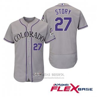 Camiseta Beisbol Hombre Colorado Rockies Colorado Rockie 27 Trevor Story Gris Flex Base