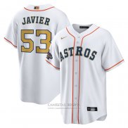Camiseta Beisbol Hombre Houston Astros Cristian Javier 2023 Gold Collection Replica Blanco Oro