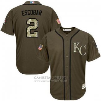 Camiseta Beisbol Hombre Kansas City Royals 2 Alcides Escobar Verde Salute To Service