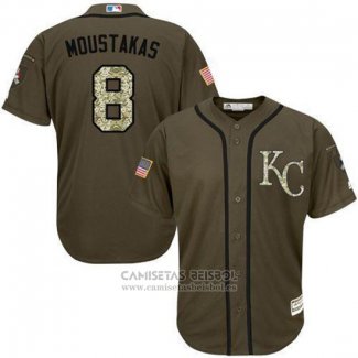 Camiseta Beisbol Hombre Kansas City Royals 8 Mike Moustakas Verde Salute To Service