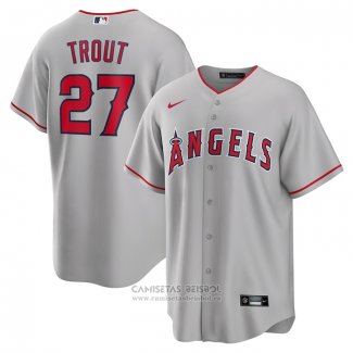 Camiseta Beisbol Hombre Los Angeles Angels Mike Trout Road Replica Silver