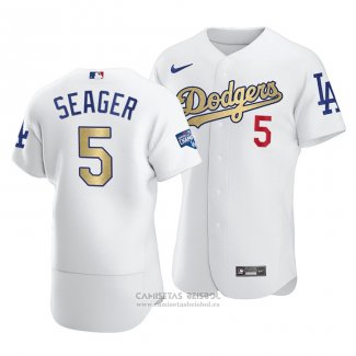 Camiseta Beisbol Hombre Los Angeles Dodgers Corey Seager 2021 Gold Program Patch Autentico Blanco