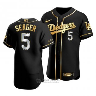 Camiseta Beisbol Hombre Los Angeles Dodgers Corey Seager Golden Edition Autentico Negro