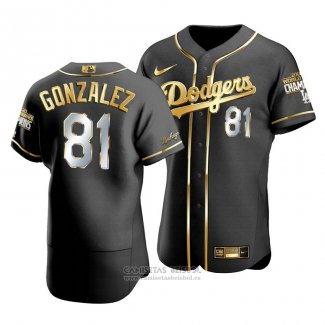 Camiseta Beisbol Hombre Los Angeles Dodgers Victor Gonzalez Black 2020 World Series Champions Golden Limited Authentic