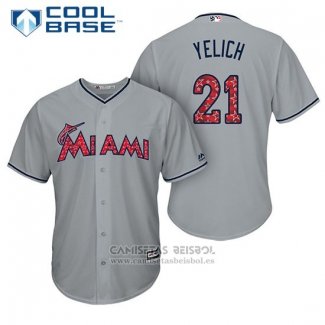 Camiseta Beisbol Hombre Miami Marlins 2017 Estrellas y Rayas Christian Yelich Gris Cool Base