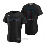 Camiseta Beisbol Hombre Miami Marlins Jesus Aguilar Autentico Alterno Negro