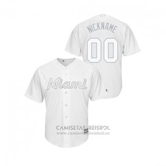 Camiseta Beisbol Hombre Miami Marlins Personalizada 2019 Players Weekend Replica Blanco