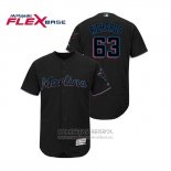 Camiseta Beisbol Hombre Miami Marlins Trevor Richards Flex Base Autentico Collection Alterno 2019 Negro