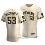 Camiseta Beisbol Hombre Milwaukee Brewers Brandon Woodruff Autentico Alterno Crema