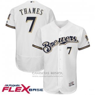 Camiseta Beisbol Hombre Milwaukee Brewers Eric Thames Blanco Autentico Collection Flex Base