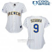 Camiseta Beisbol Hombre Milwaukee Brewers Jean Segura 9 Blanco Cool Base