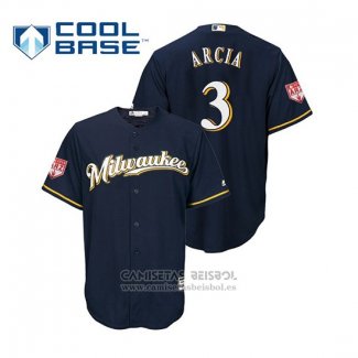 Camiseta Beisbol Hombre Milwaukee Brewers Orlando Arcia Cool Base Entrenamiento de Primavera 2019 Azul