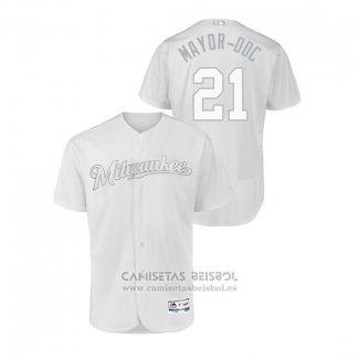 Camiseta Beisbol Hombre Milwaukee Brewers Travis Shaw 2019 Players Weekend Autentico Blanco