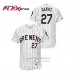 Camiseta Beisbol Hombre Milwaukee Brewers Zach Davies Autentico Flex Base Blanco Azul