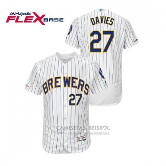 Camiseta Beisbol Hombre Milwaukee Brewers Zach Davies Autentico Flex Base Blanco Azul