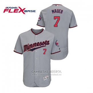 Camiseta Beisbol Hombre Minnesota Twins Joe Mauer 150th Aniversario Patch Autentico Flex Base Gris