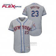 Camiseta Beisbol Hombre New York Mets Keon Broxton 150th Aniversario Patch Autentico Flex Base Gris