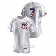 Camiseta Beisbol Hombre New York Yankees Mickey Mantle 2020 Stars & Stripes 4th of July Blanco
