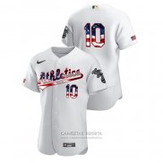 Camiseta Beisbol Hombre Oakland Athletics Marcus Semien 2020 Stars & Stripes 4th of July Blanco